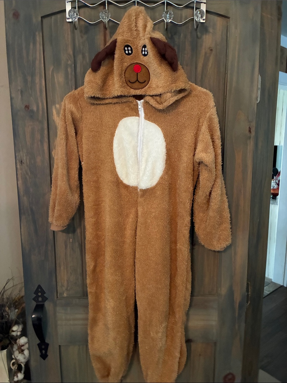 Kids Plush Reindeer Onesie - Brown with Cream Belly